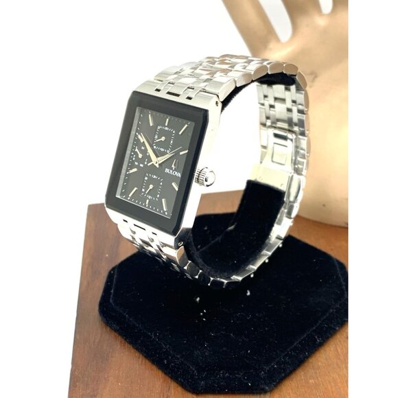 Bulova Men's Watch 96C150 Quartz Tank Black Dial Silver Stainless Steel 31x45mm - Picture 2 of 14